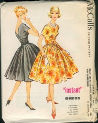 4918 MCCALLS 1959 FLARE SS DRESS, CUMMERBUND, TIE BELT INSTANT PATTERN 18 38B